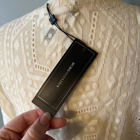 BCBG L Agda Cream Off White Lace Mesh See Through Stretch Top Shirt POSH56 - Picture 8 of 12